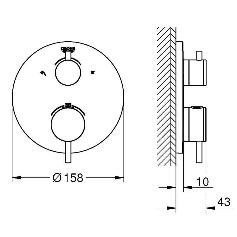 Grohe Atrio Baterie dus cu termostat, 2 iesiri, antracit mat (brushed hard graphite)