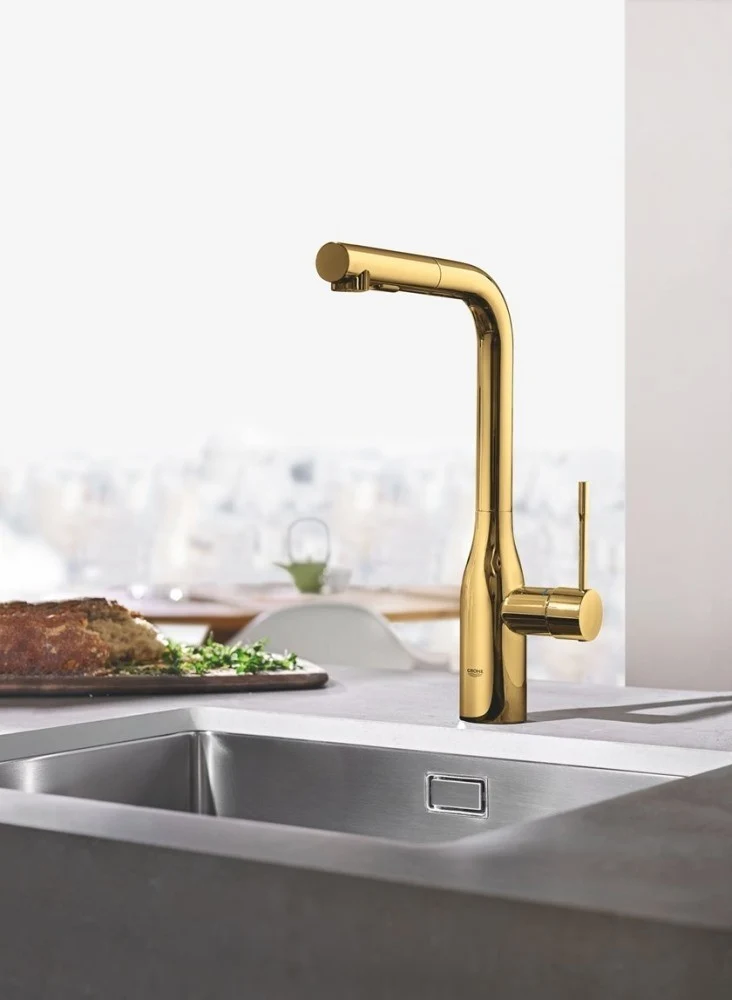 Grohe Essence Baterie chiuveta bucatarie monocomanda cu dus extractibil, auriu (cool sunrise)