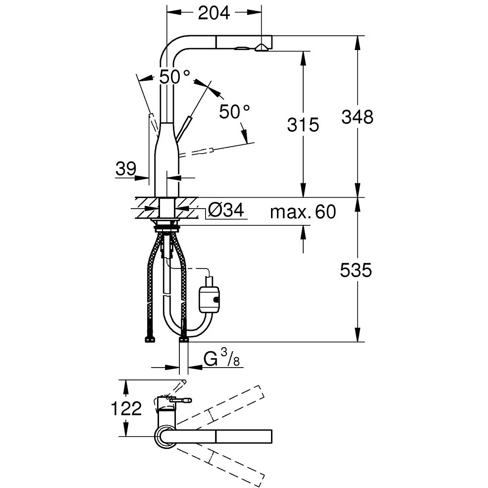 Grohe Essence Baterie chiuveta bucatarie monocomanda cu dus extractibil, cupru mat (brushed warm sunset)