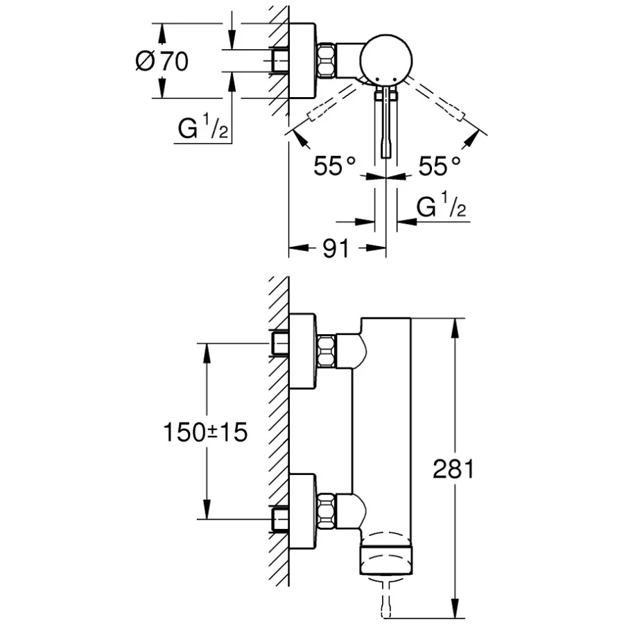 Grohe Essence Baterie dus monocomanda cu montaj pe perete, aspect inox (supersteel)
