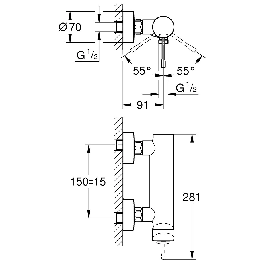 Grohe Essence Baterie dus monocomanda, montaj pe perete, antracit mat (brushed hard graphite)