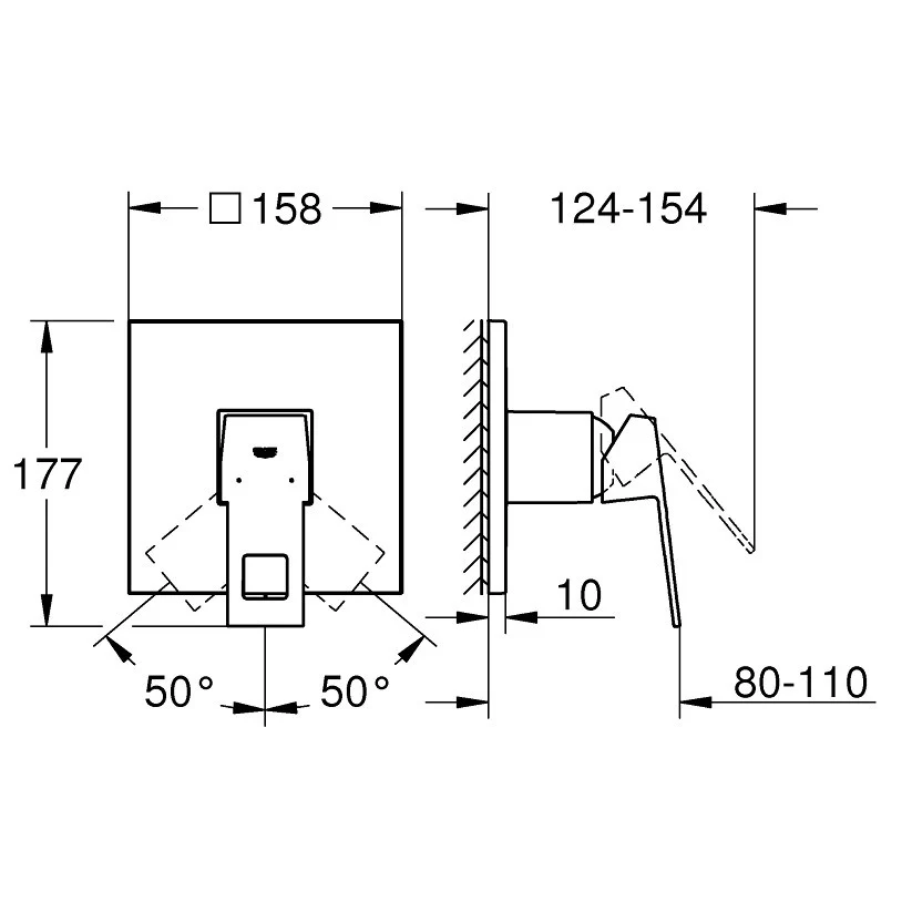 Grohe Eurocube Baterie dus incastrata, aspect inox (supersteel)