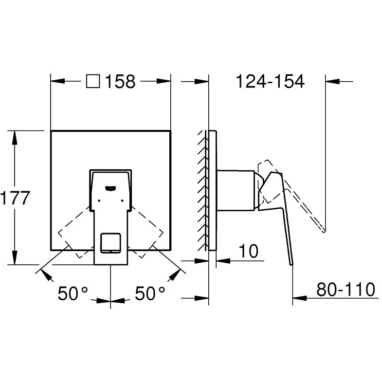 Grohe Eurocube Baterie dus incastrata, crom