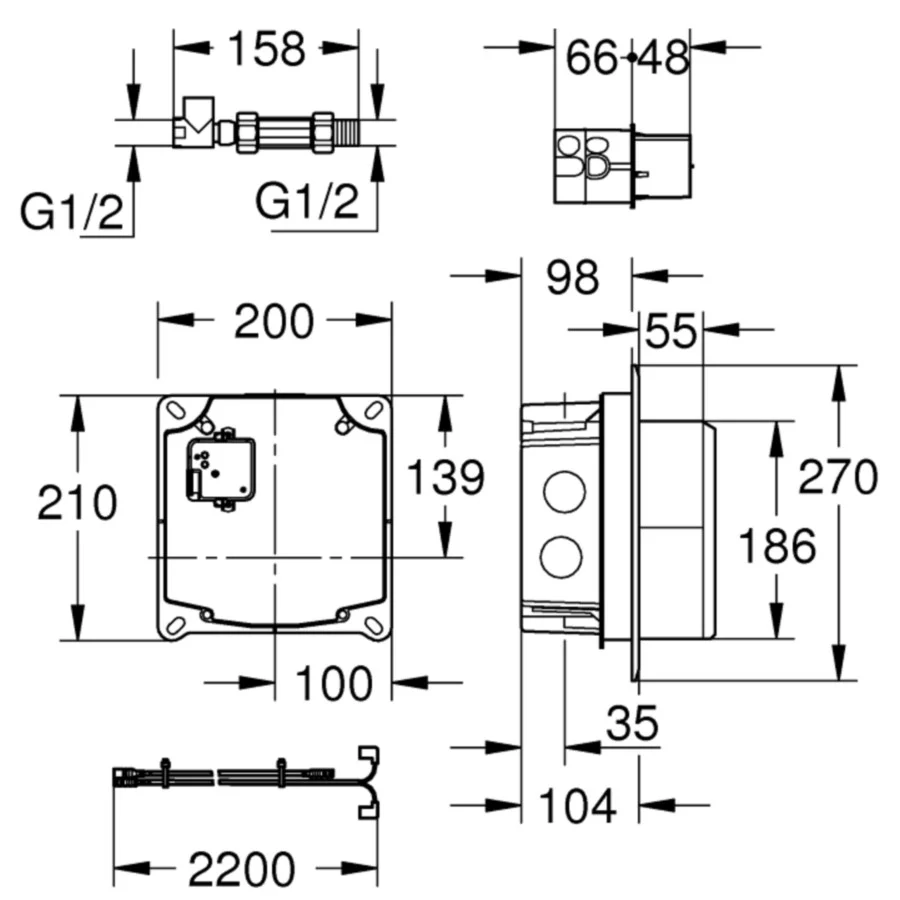 Grohe Eurocube E Sistem ingropat perete pentru baterii de lavoar electronice cu infrarosu