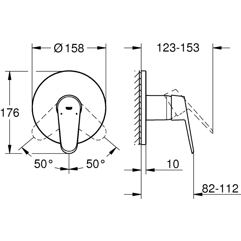 Grohe Eurodisc Cosmopolitan Baterie dus monocomanda incastrata, crom
