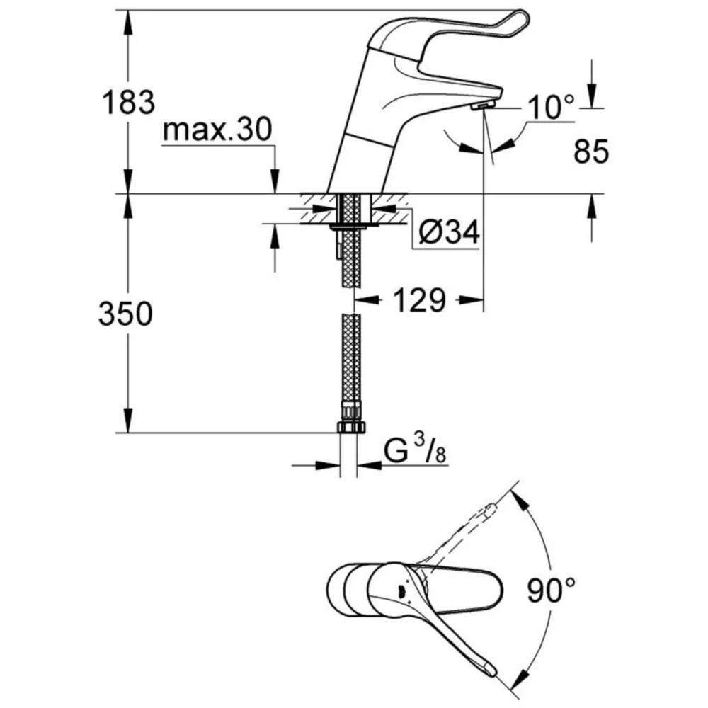 Grohe Euroeco Single Sequential Baterie lavoar monocomanda inalta