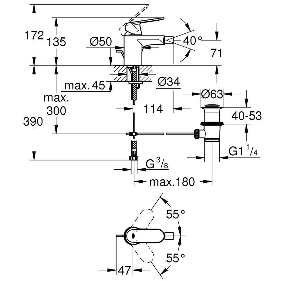 Grohe Eurosmart Cosmopolitan Baterie bideu, marime S