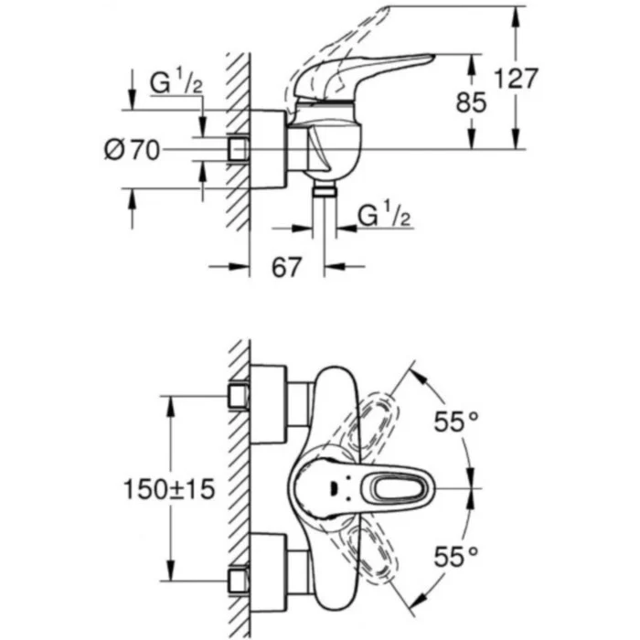 Grohe Eurostyle Baterie dus monocomanda, alb, maner gaurit