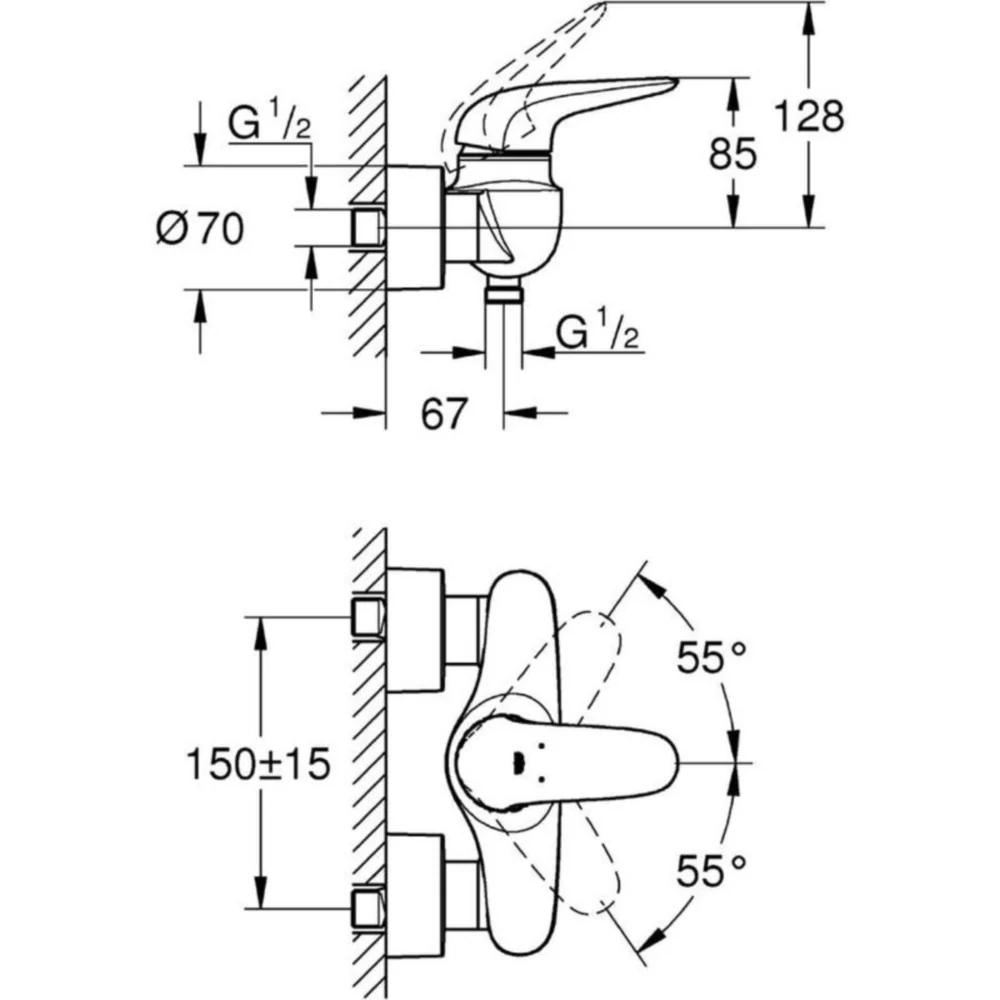 Grohe Eurostyle Baterie dus monocomanda, crom, maner plin