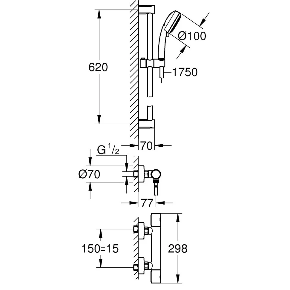 Grohe Grohtherm 800 Cosmopolitan Baterie dus cu termostat si set de dus cu bara 60 cm