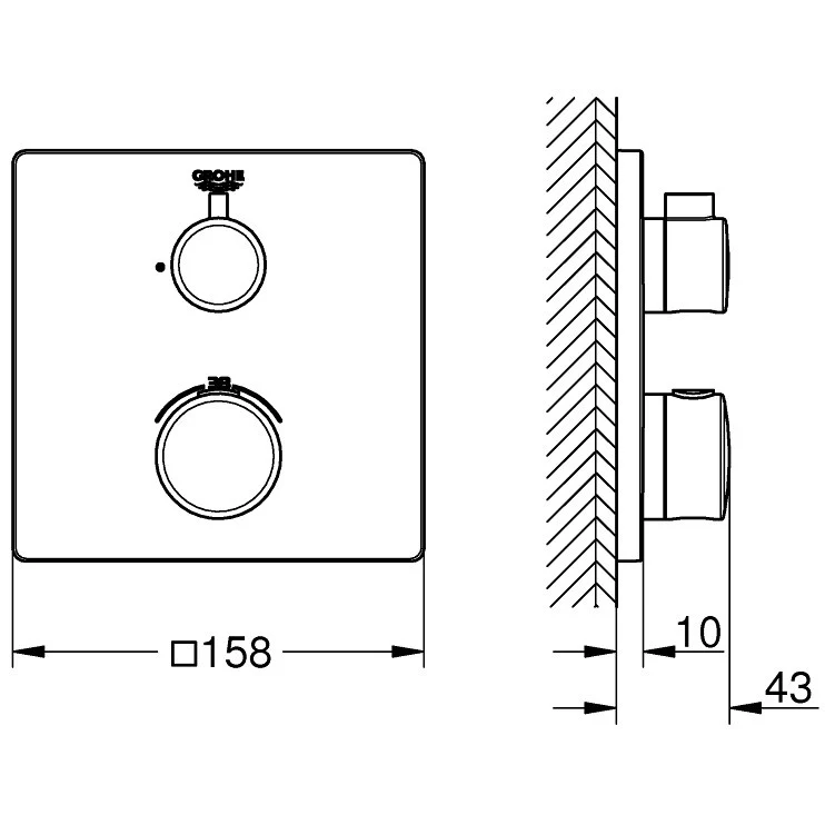 Grohe Grohtherm Baterie dus cu termostat si 1 iesire, patrata, crom