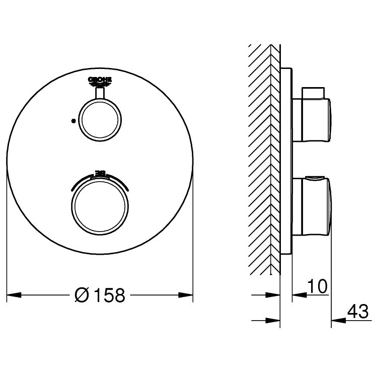 Grohe Grohtherm Baterie dus cu termostat si 1 iesire, rotunda, crom