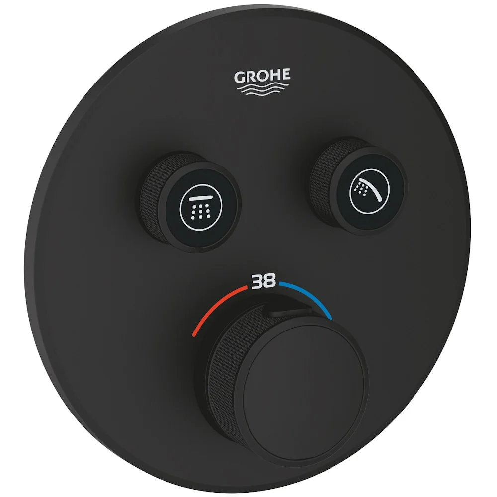 Grohe Grohtherm SmartControl Baterie dus cu termostat cu 2 iesiri, rotunda, negru mat (phantom black)