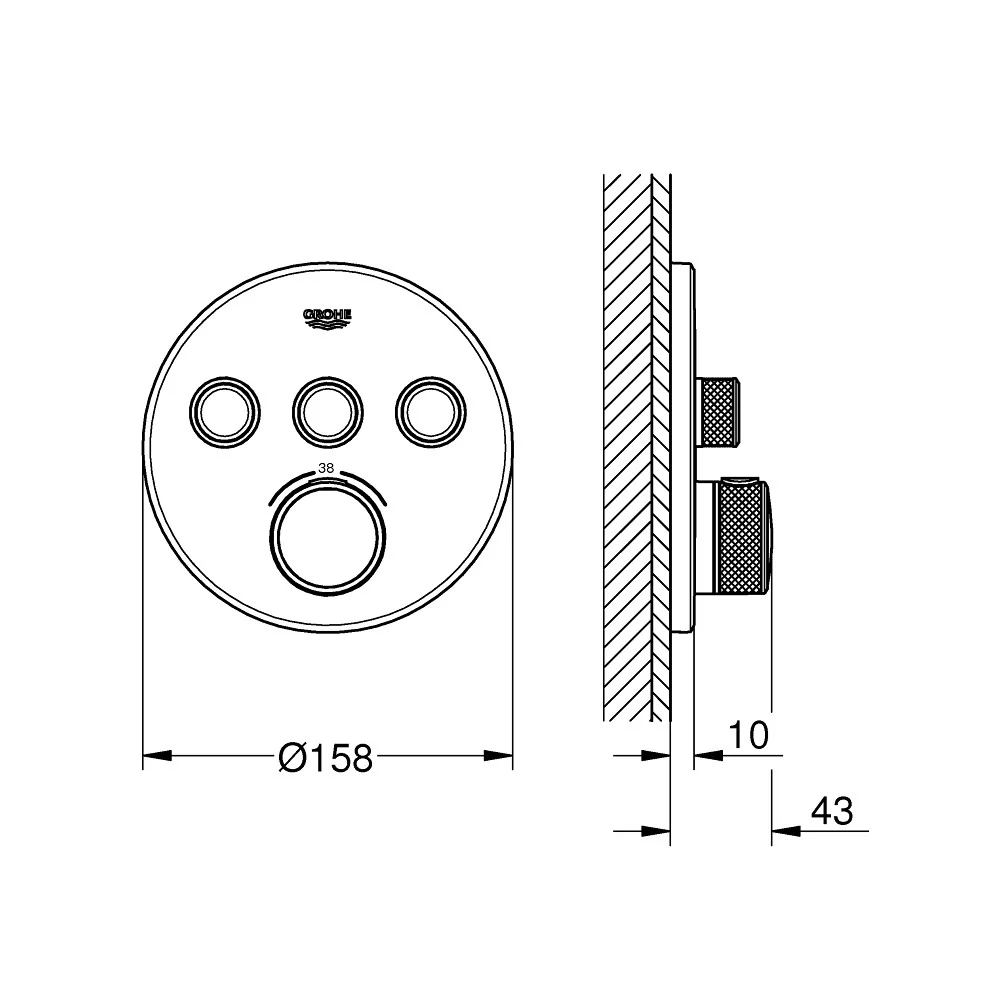 Grohe Grohtherm SmartControl Baterie dus cu termostat cu 3 iesiri, rotunda
