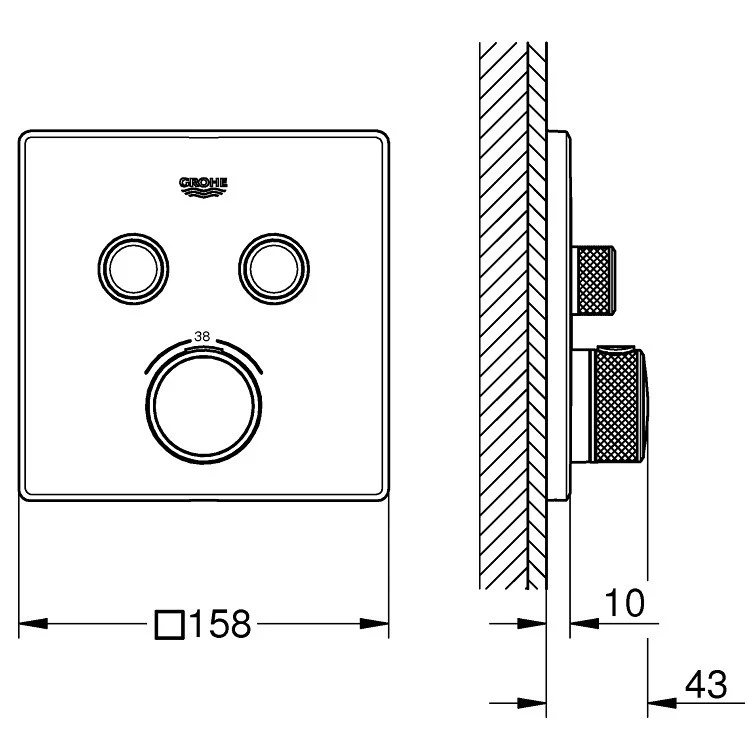 Grohe Grohtherm SmartControl Baterie dus cu termostat si 2 iesiri, patrata, antracit (hard graphite)