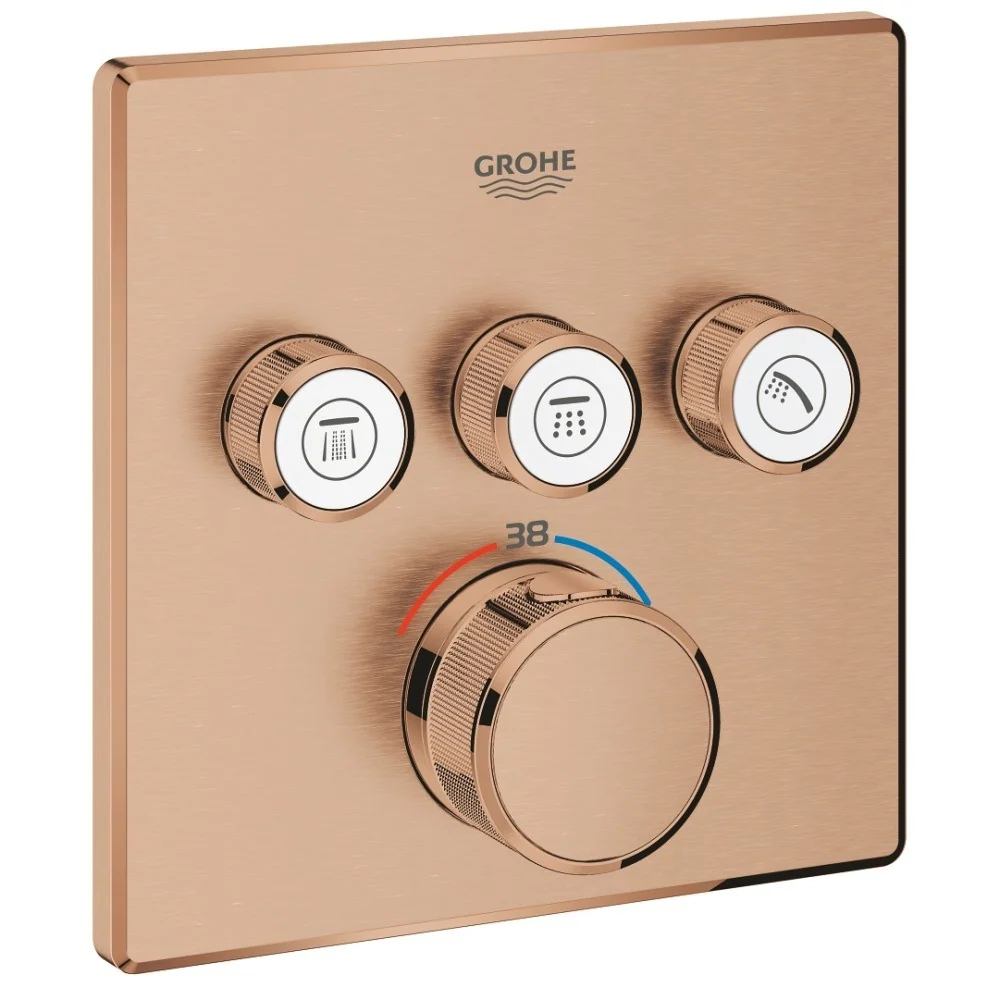 Grohe Grohtherm SmartControl Baterie dus cu termostat si 3 iesiri, patrata, cupru mat (brushed warm sunset)