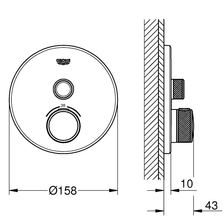 Grohe Grohtherm SmartControl Baterie dus cu termostat si 1 iesire, rotunda, antracit mat (brushed hard graphite)
