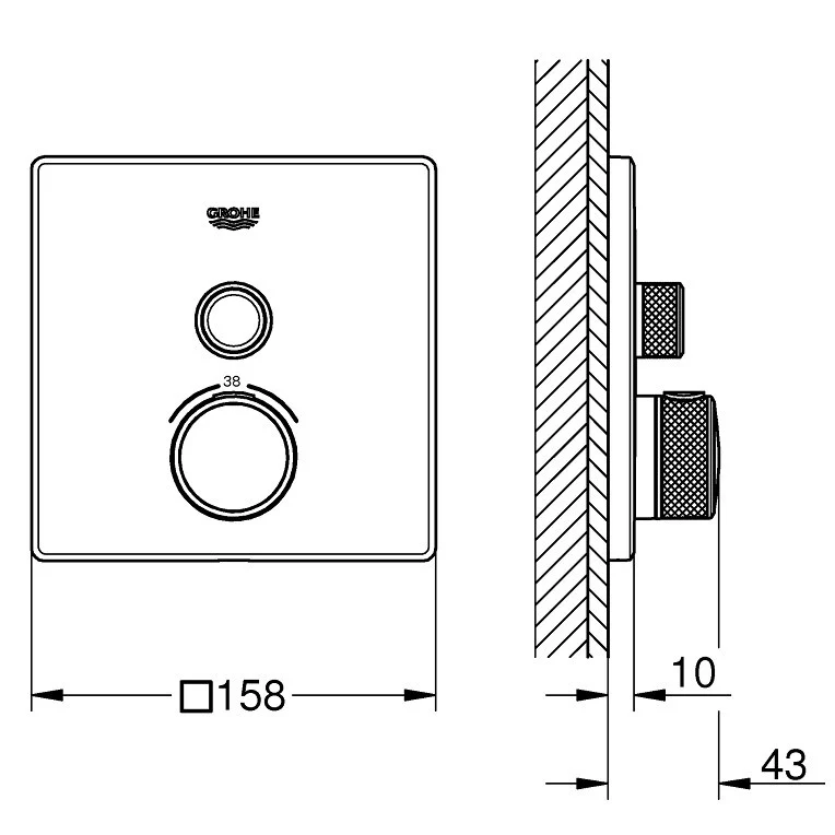 Grohe Grohtherm SmartControl Baterie dus cu termostat si 1 iesire, patrata, antracit (hard graphite)