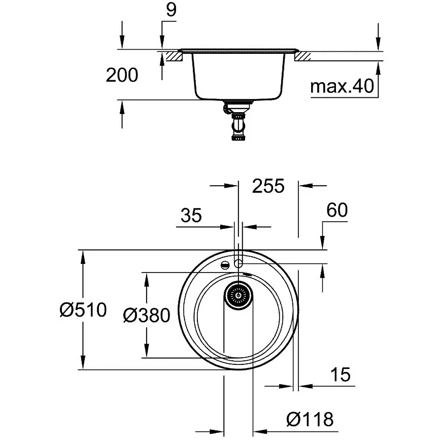 Grohe K200 Chiuveta bucatarie granit Ø51 cm, negru