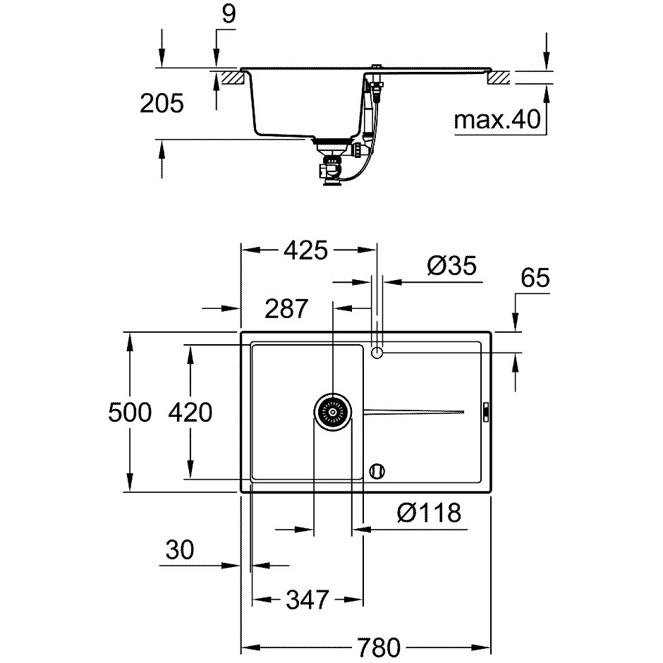 Grohe K400 Chiuveta bucatarie granit 78x50 cm, negru