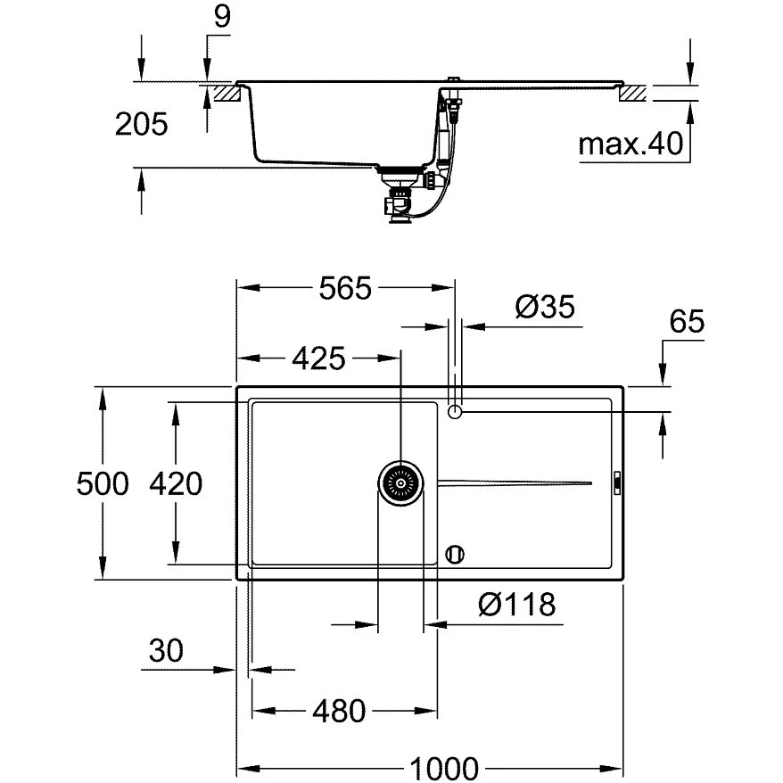 Grohe K400 Chiuveta bucatarie granit cu 1 cuva, 100x50 cm, negru