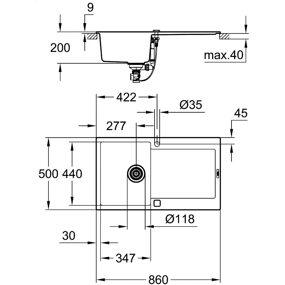 Grohe K500 Chiuveta bucatarie granit cu 1 cuva 86x50 cm, antracit
