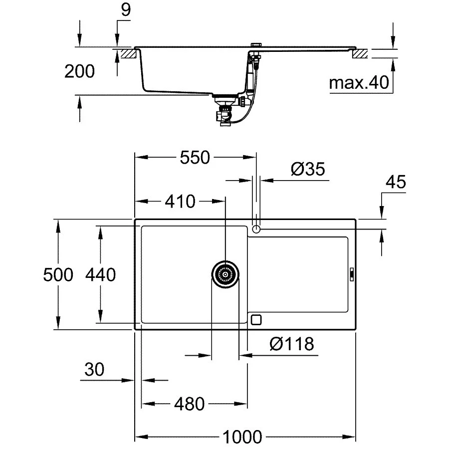 Grohe K500 Chiuveta bucatarie granit cu 1 cuva, 100x50 cm, negru