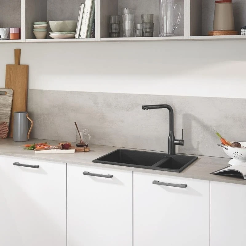 Grohe K500 Chiuveta bucatarie granit cu 2 cuve asimetrice, 56x46 cm, negru