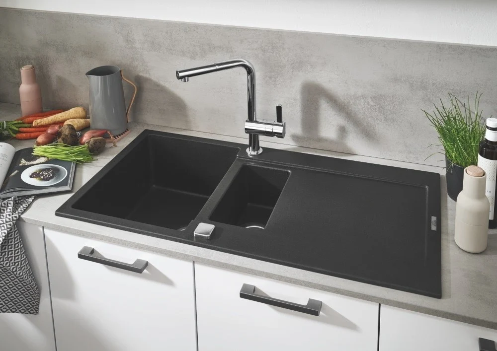 Grohe K500 Chiuveta bucatarie granit cu 2 cuve asimetrice, 100x50 cm, negru