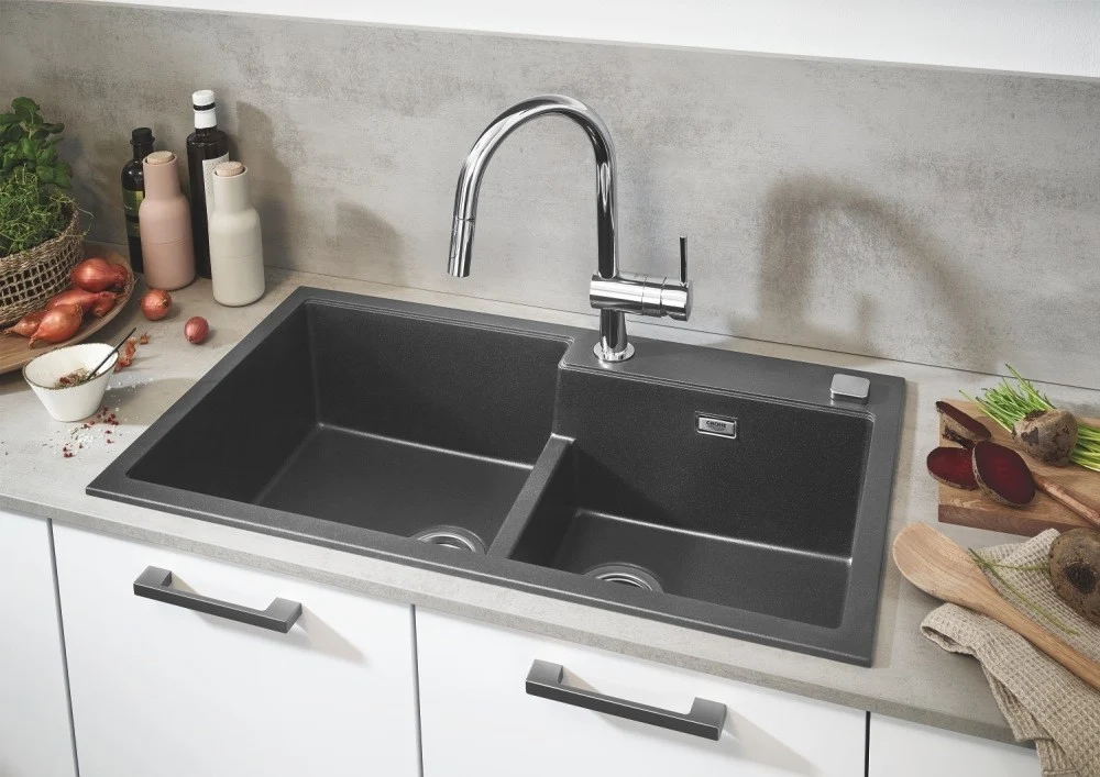 Grohe K500 Chiuveta bucatarie granit cu 2 cuve asimetrice, 86x50 cm, antracit
