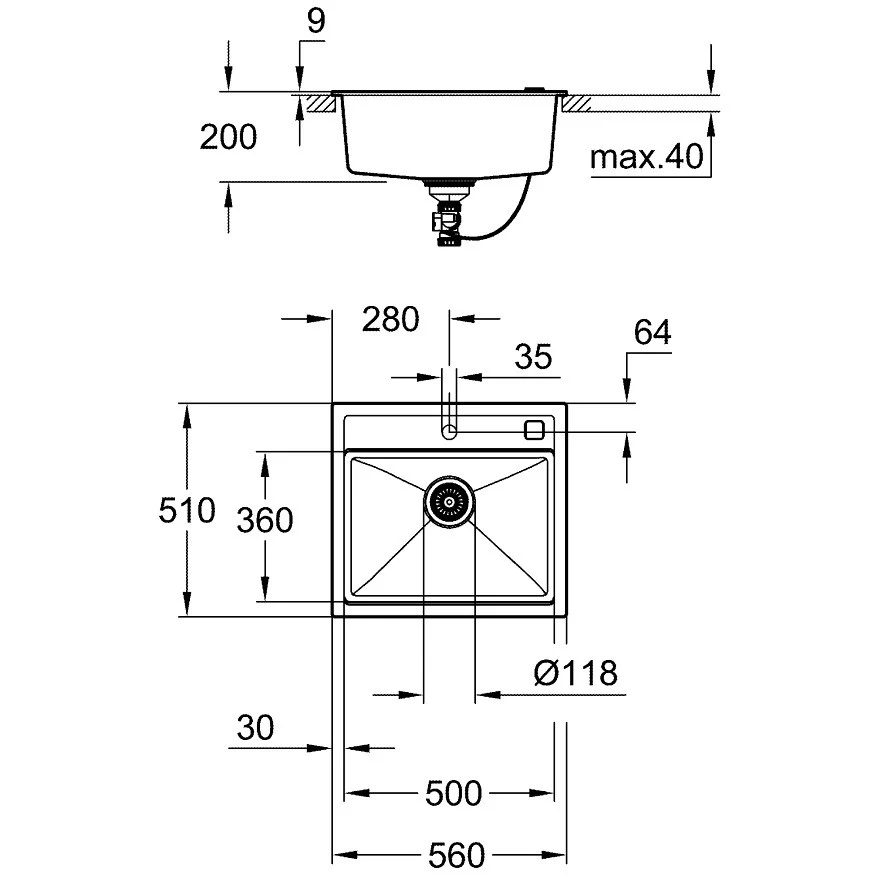 Grohe K700 Chiuveta bucatarie granit cu 1 cuva, 56x51 cm, antracit