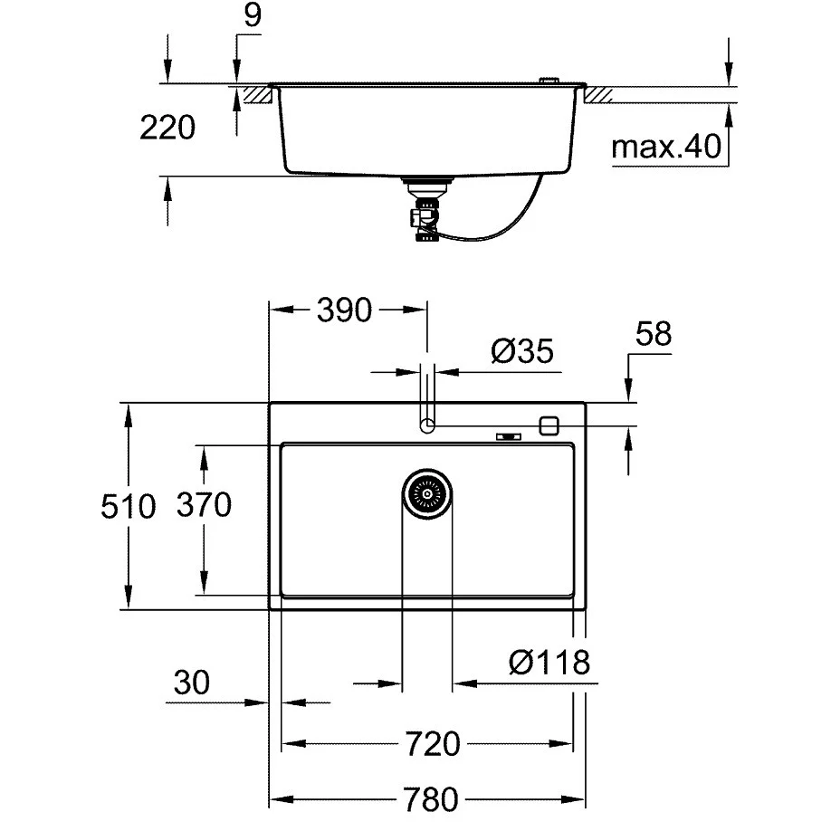 Grohe K700 Chiuveta bucatarie granit cu 1 cuva, 78x51 cm, negru