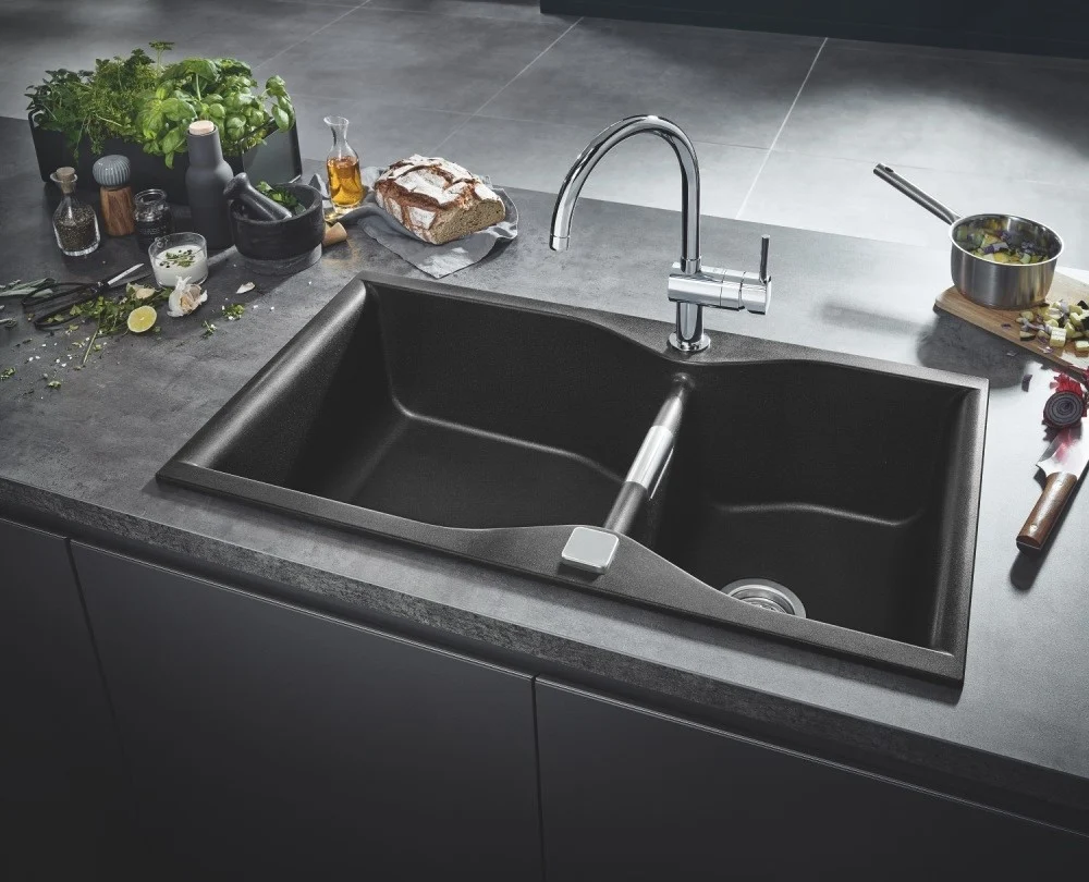 Grohe K700 Chiuveta bucatarie granit cu 2 cuve asimetrice, 90x50 cm, negru