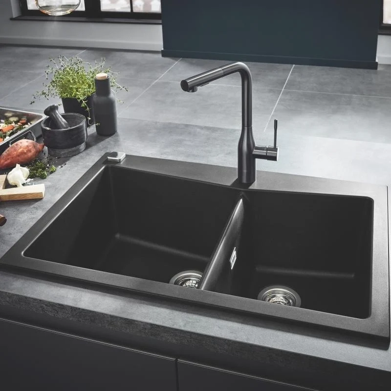 Grohe K700 Chiuveta bucatarie granit cu 2 cuve asimetrice, 84x56 cm, negru