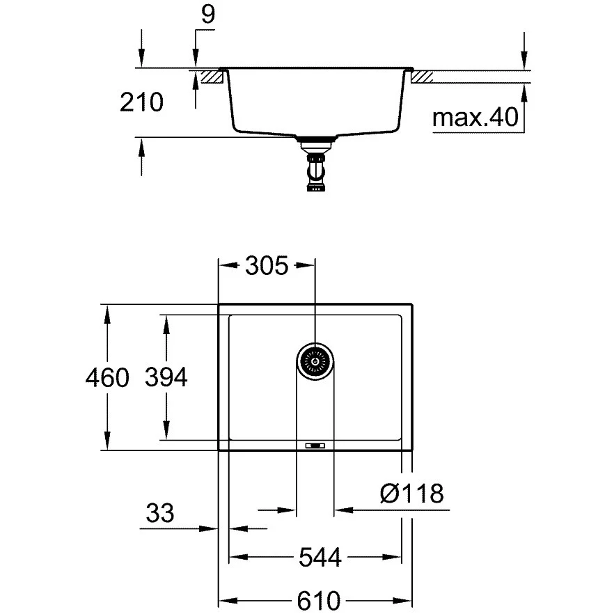 Grohe K700U Chiuveta bucatarie granit 61x46 cm, negru
