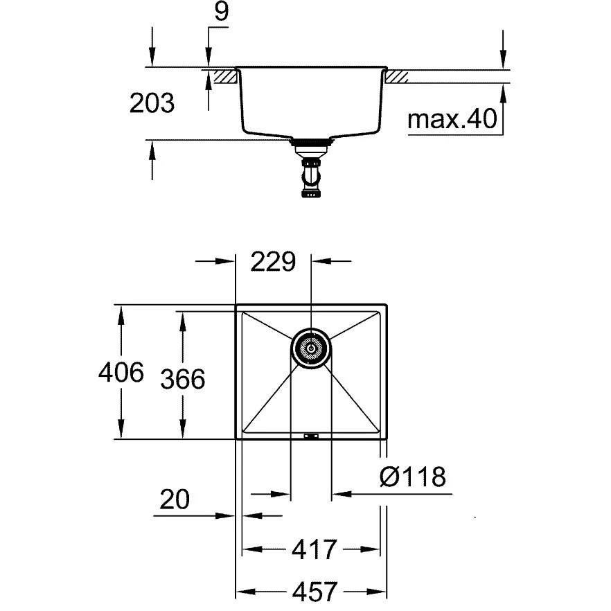 Grohe K700U Chiuveta bucatarie granit cu 1 cuva, 46x41 cm, antracit