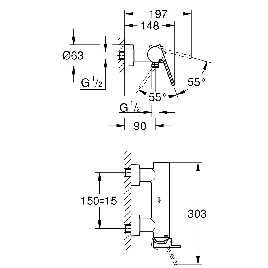 Grohe Plus Baterie dus monocomanda, aspect inox (supersteel)
