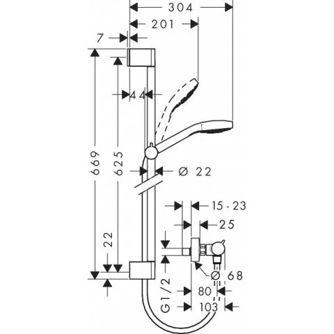 Hansgrohe Croma Select E Vario Baterie dus cu bara 65 cm cu termostat, alb/crom