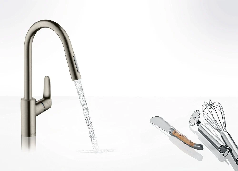 Hansgrohe Focus 240 Baterie chiuveta bucatarie monocomanda cu dus extractibil, aspect inox