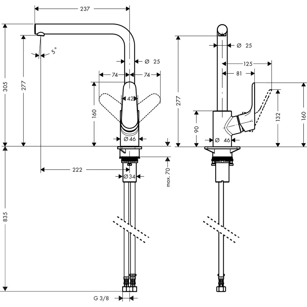 Hansgrohe Focus 280 Baterie chiuveta bucatarie monocomanda, crom