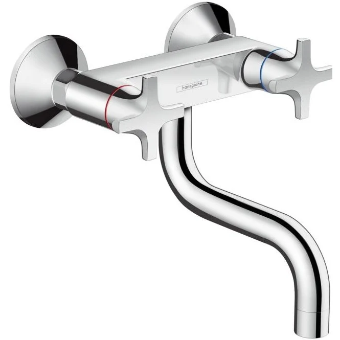 Hansgrohe Logis M32 Baterie chiuveta bucatarie dubla comanda cu montaj pe perete, crom