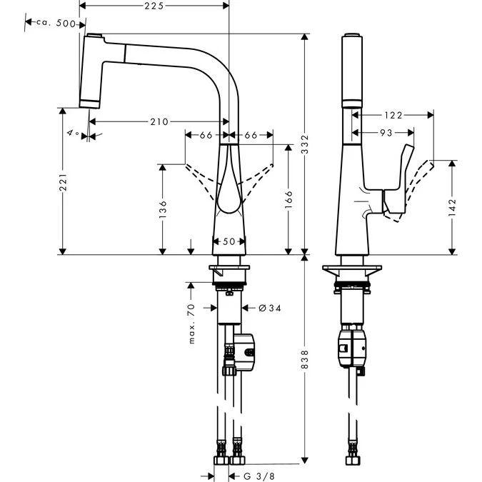 Hansgrohe Metris 220 Baterie chiuveta bucatarie monocomanda cu dus extractibil, crom