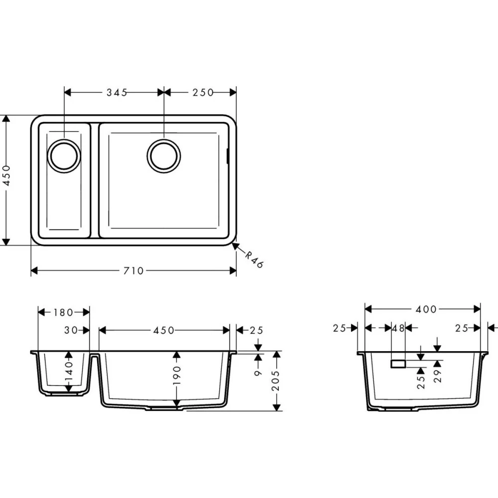 Hansgrohe S510-U635 Chiuveta bucatarie granit montaj sub blat 71x45 cm, gri inchis (stone grey)
