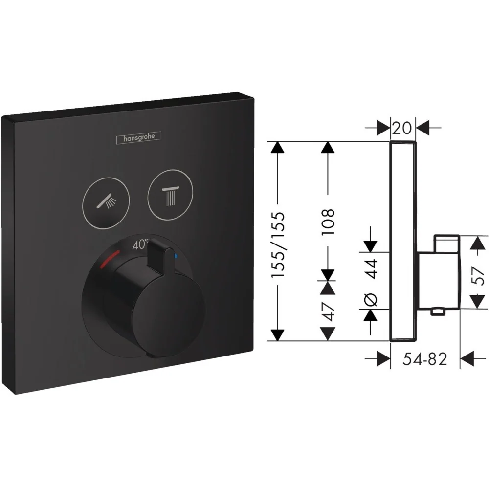Hansgrohe Select Baterie dus cu termostat pentru montaj incastrat, 2 iesiri, negru mat