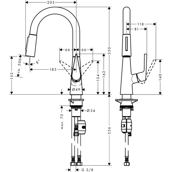 Hansgrohe Talis S 160 Baterie chiuveta bucatarie monocomanda cu dus extractibil, crom