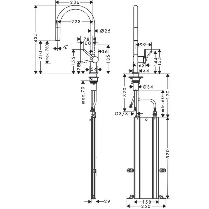 Hansgrohe Talis 210 Baterie chiuveta bucatarie monocomanda cu dus extractibil, negru mat