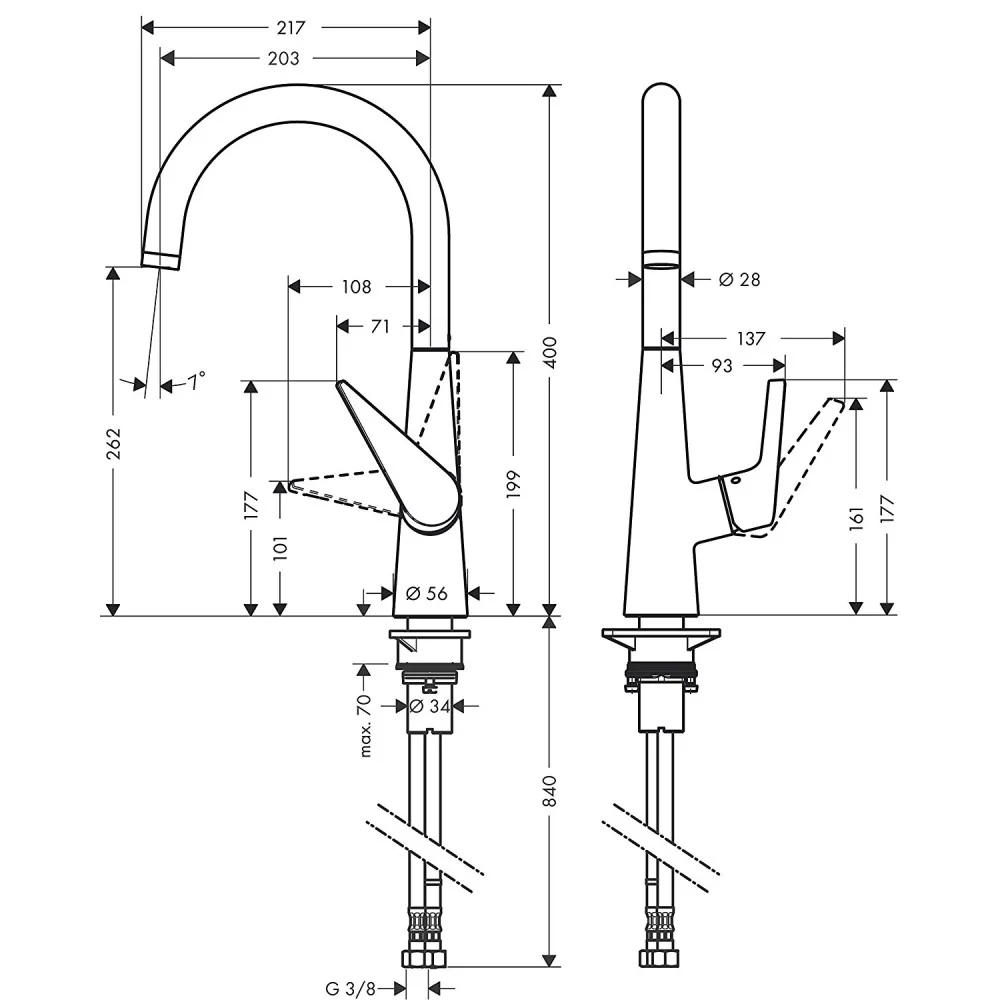 Hansgrohe Talis S 260 Baterie chiuveta bucatarie monocomanda, crom