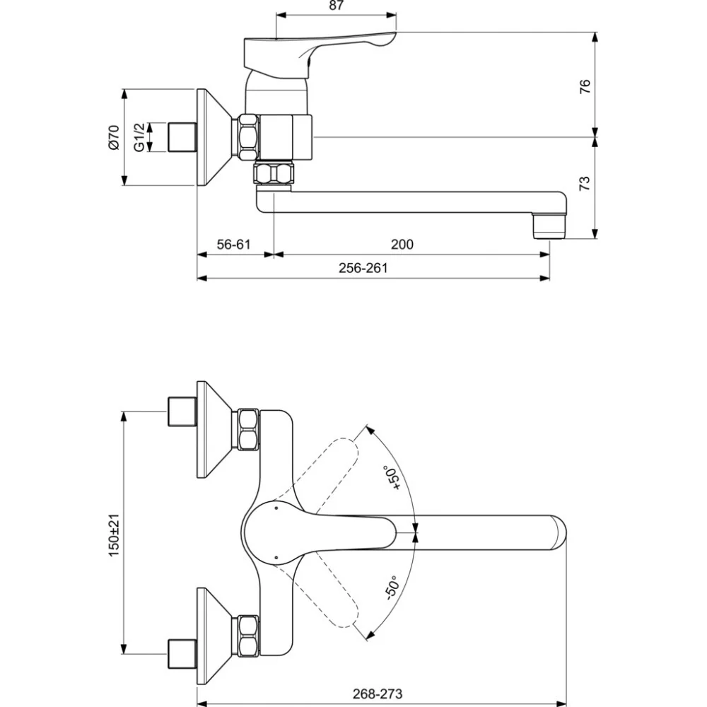 Ideal Standard Alpha Baterie chiuveta bucatarie monocomanda, montaj pe perete