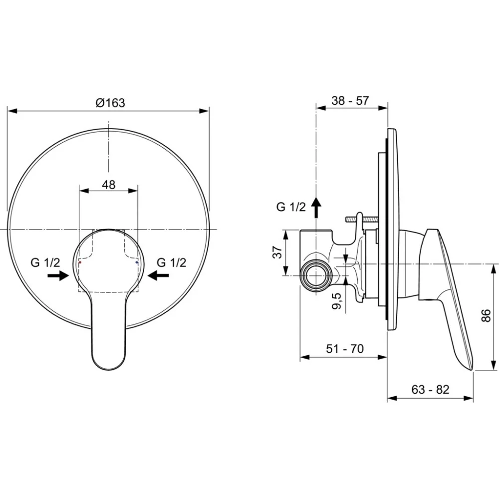 Ideal Standard Alpha Baterie dus monocomanda, montaj incastrat, set complet