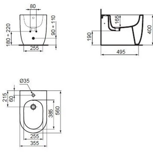 Ideal Standard Blend Cube Bideu pe pardoseala, 36x56 cm, alb mat